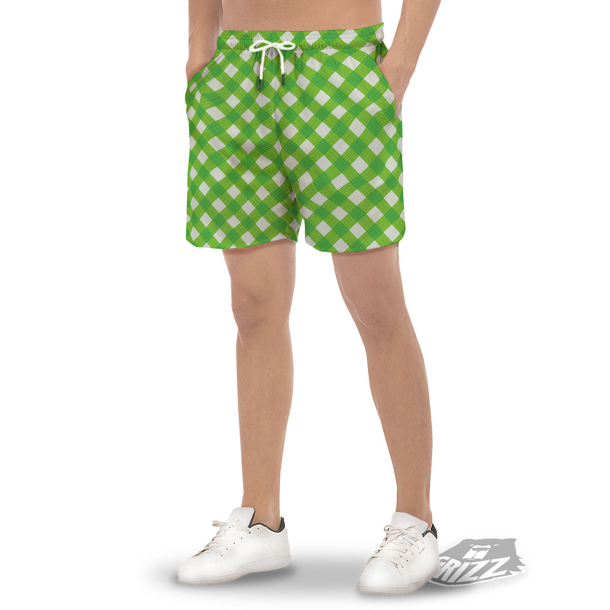 Saint Patrick's Day Green Plaid Print Men's Gym Shorts-grizzshop