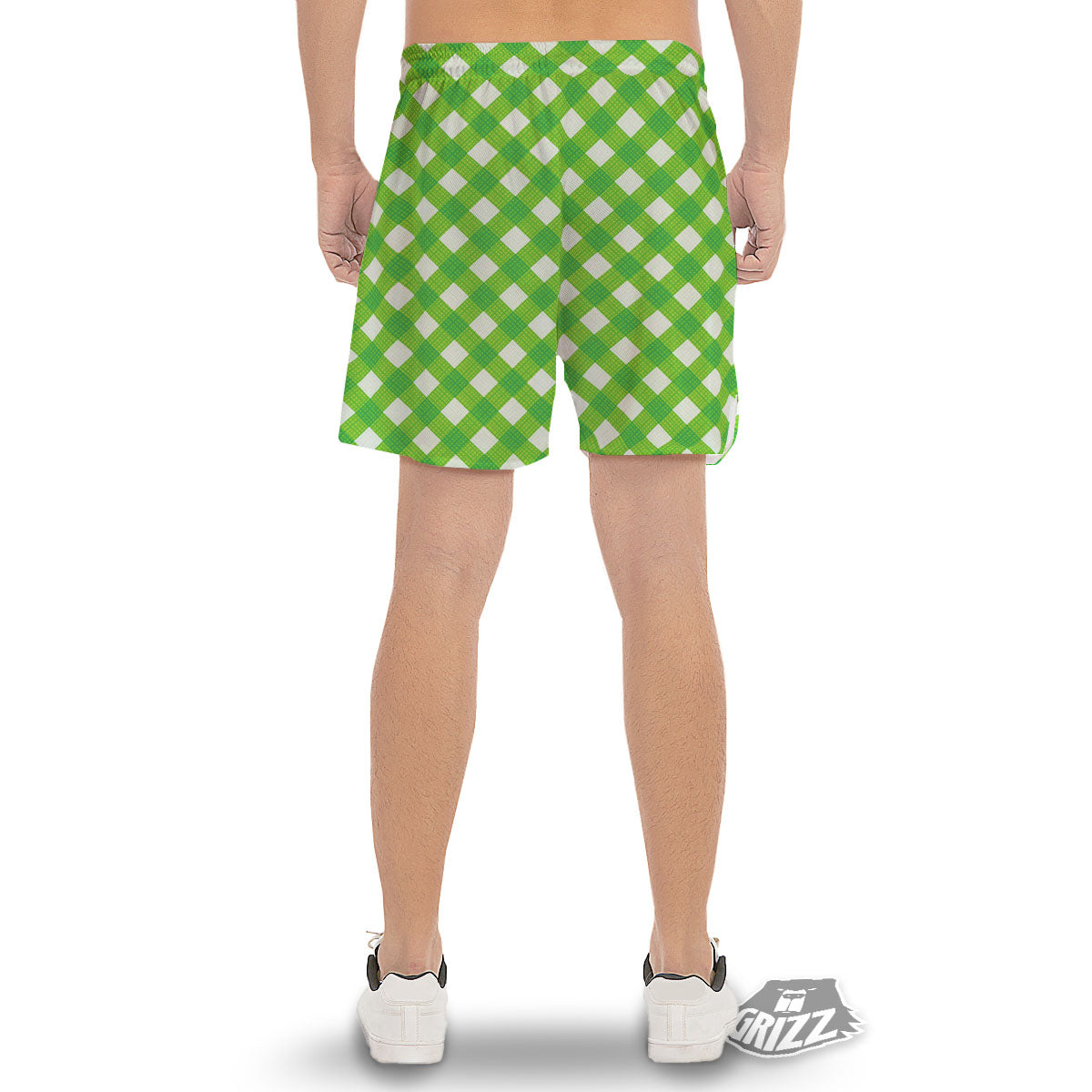 Saint Patrick's Day Green Plaid Print Men's Gym Shorts-grizzshop