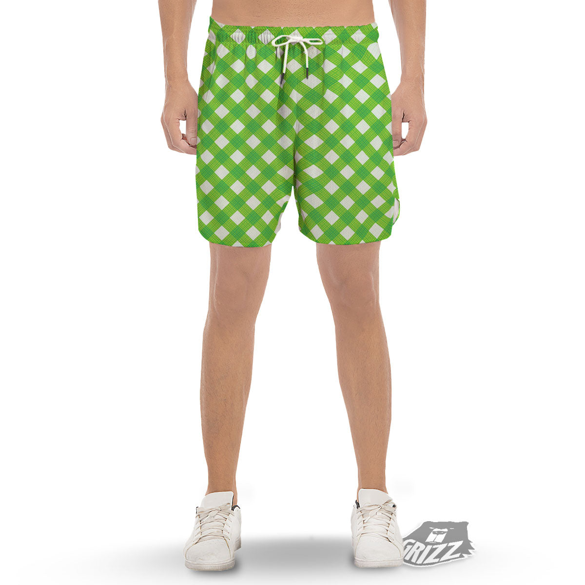 Saint Patrick's Day Green Plaid Print Men's Gym Shorts-grizzshop