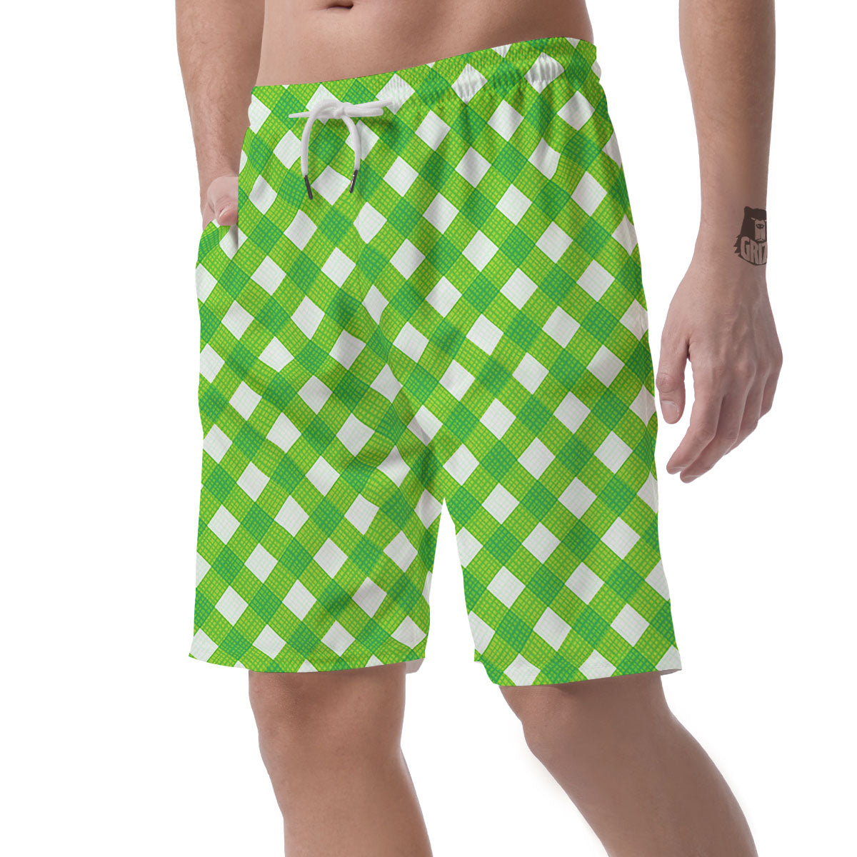 Saint Patrick's Day Green Plaid Print Men's Shorts-grizzshop