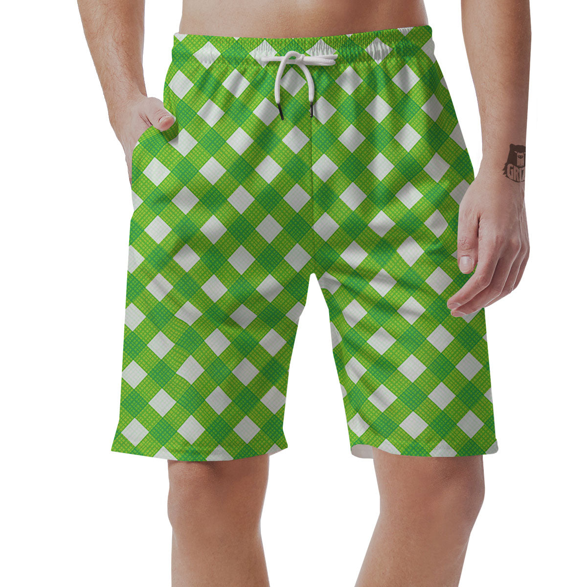 Saint Patrick's Day Green Plaid Print Men's Shorts-grizzshop