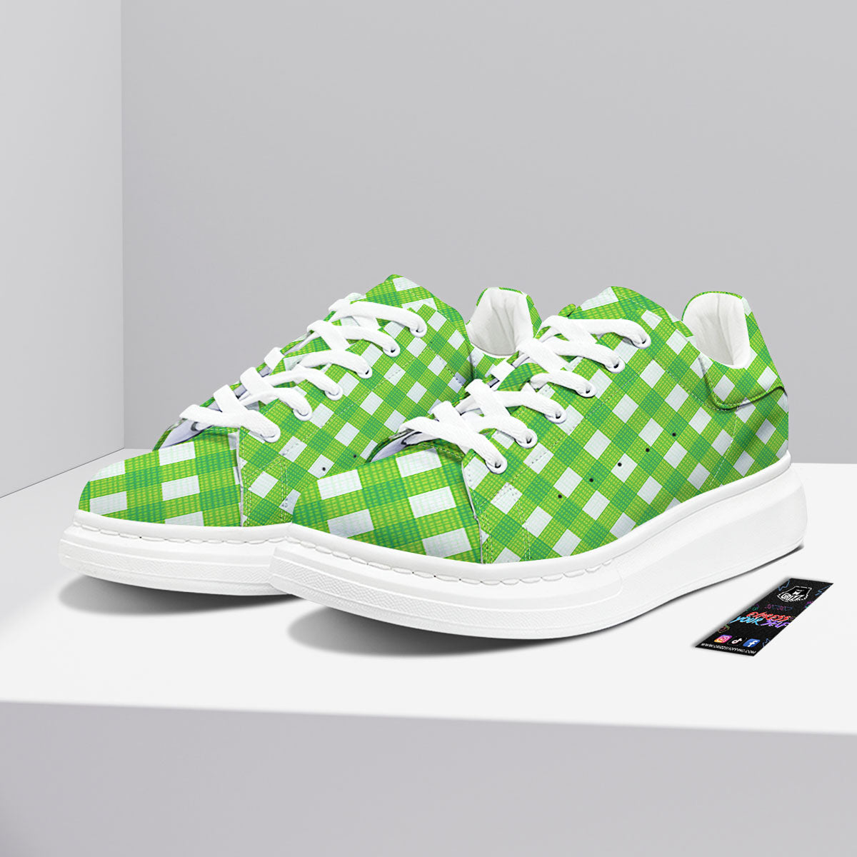 Saint Patrick's Day Green Plaid Print Platform Shoes-grizzshop