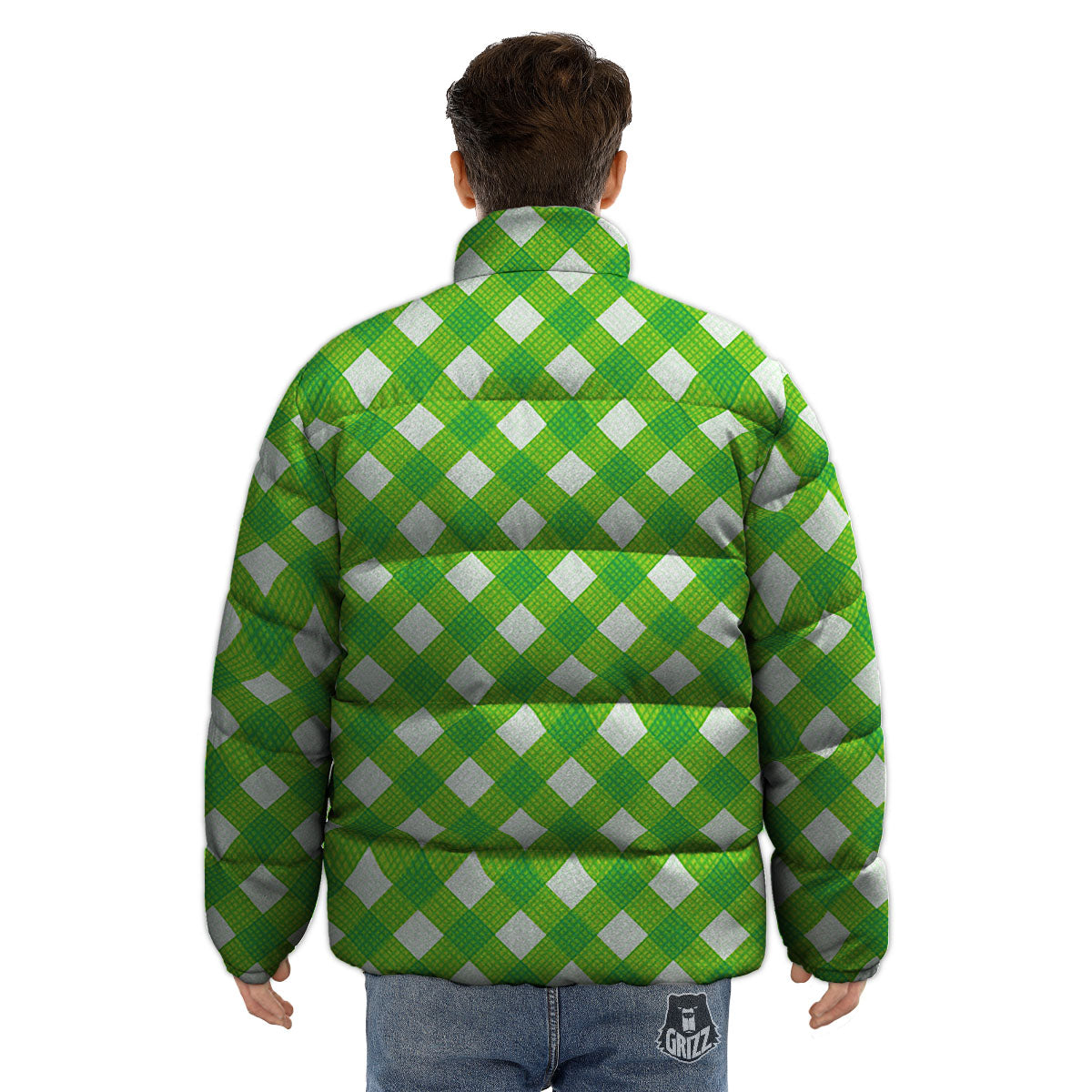 Saint Patrick's Day Green Plaid Print Puffer Jacket-grizzshop