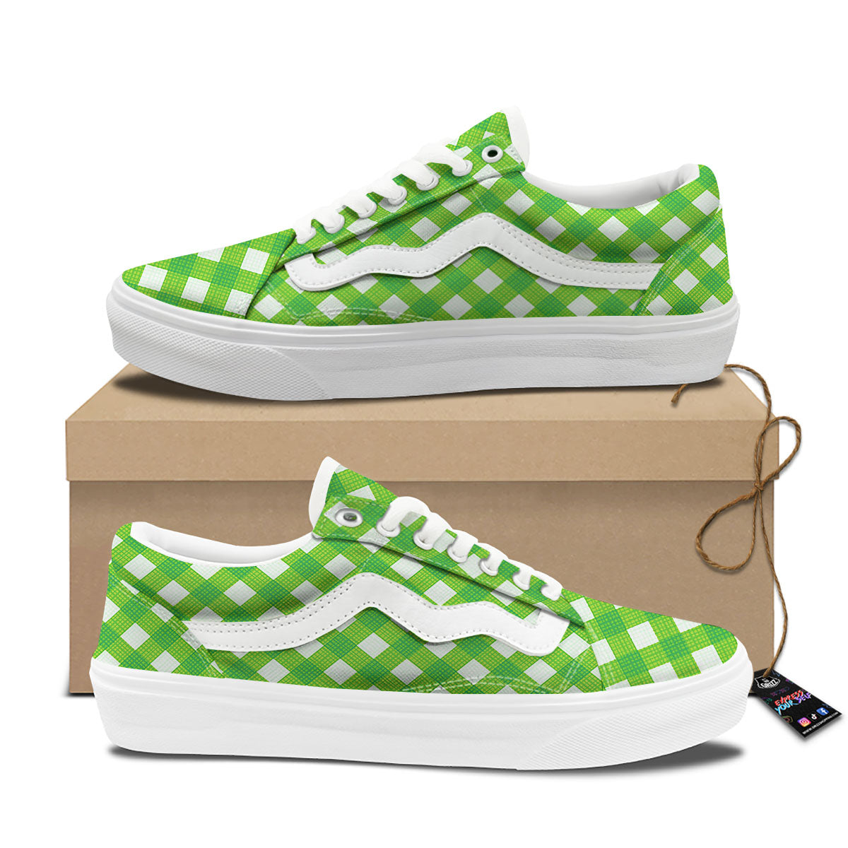 Saint Patrick's Day Green Plaid Print Skate Shoes-grizzshop