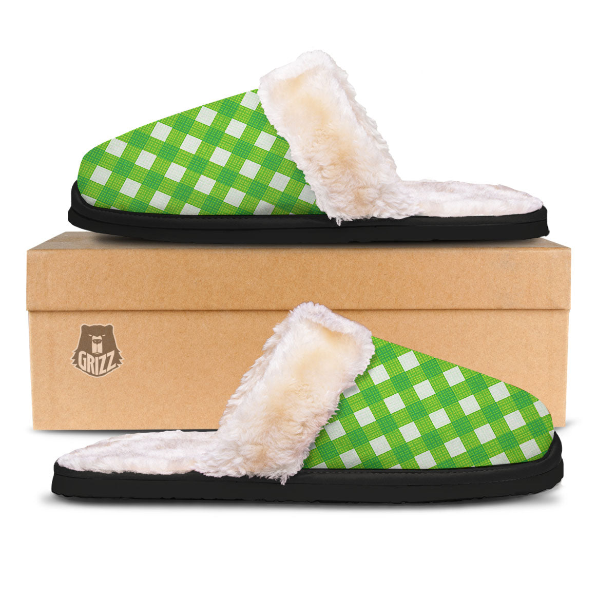 Saint Patrick's Day Green Plaid Print Slippers-grizzshop