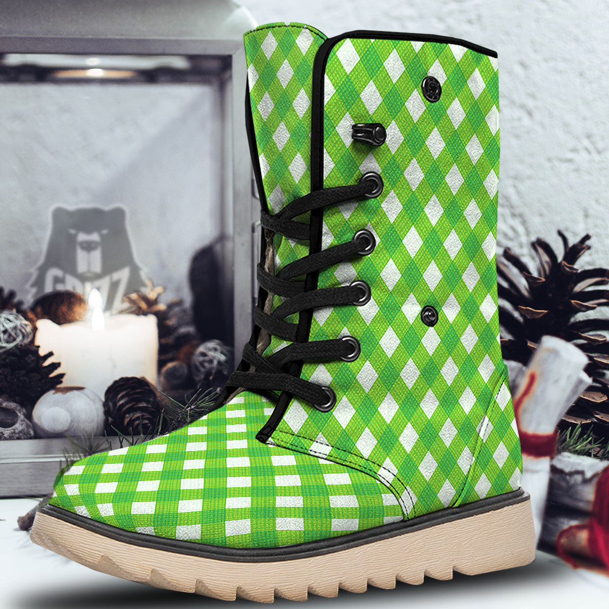 Saint Patrick's Day Green Plaid Print Snow Boots-grizzshop