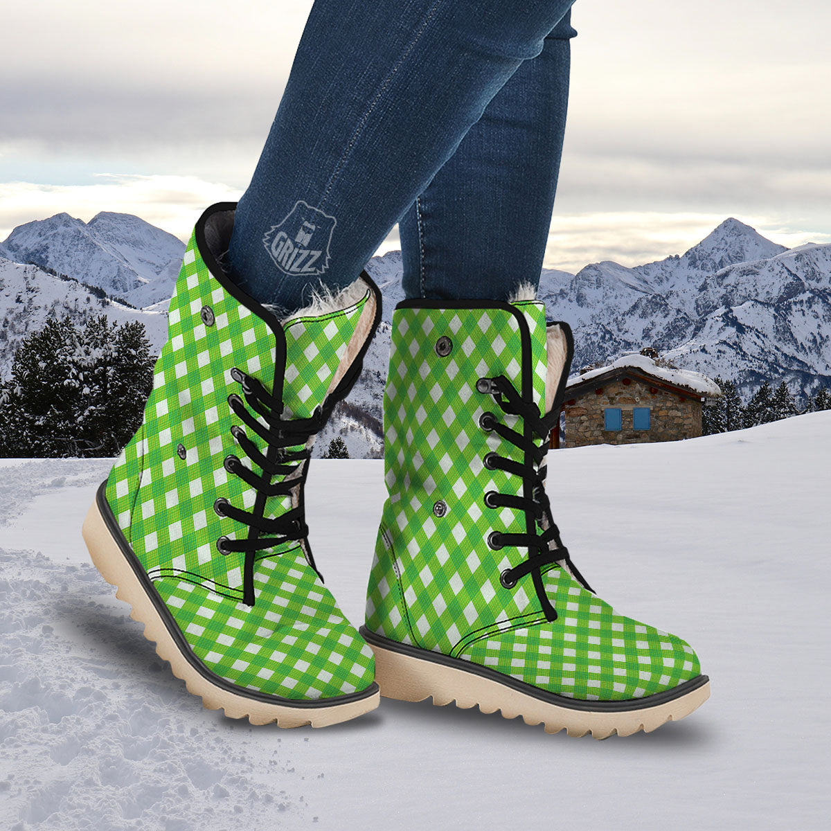 Saint Patrick's Day Green Plaid Print Snow Boots-grizzshop