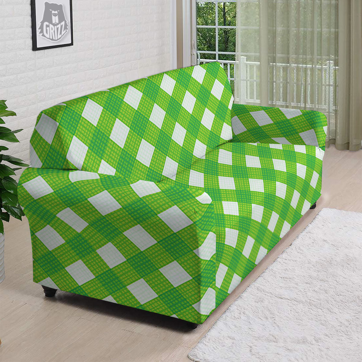 Saint Patrick's Day Green Plaid Print Sofa Cover-grizzshop