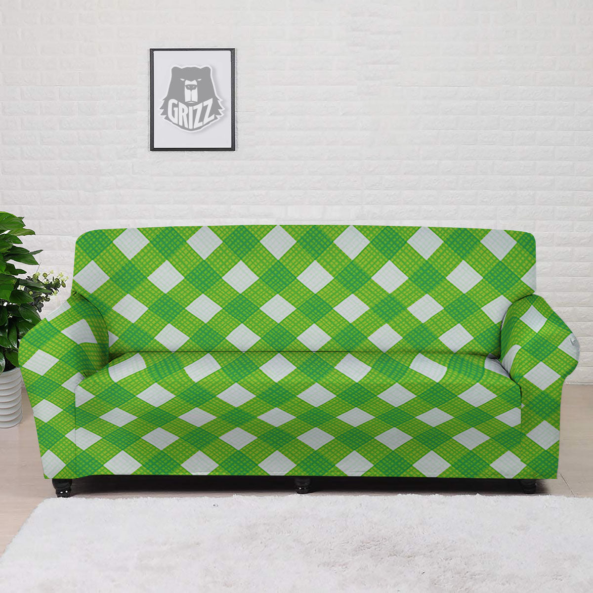 Saint Patrick's Day Green Plaid Print Sofa Cover-grizzshop