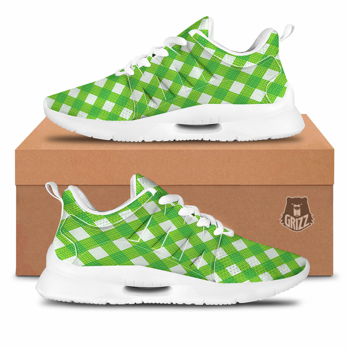 Saint Patrick's Day Green Plaid Print Tennis Shoes-grizzshop