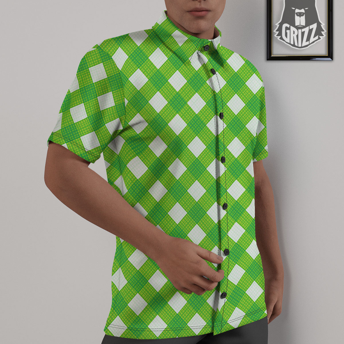 Saint Patrick's Day Green Plaid Print Untucked Shirts-grizzshop