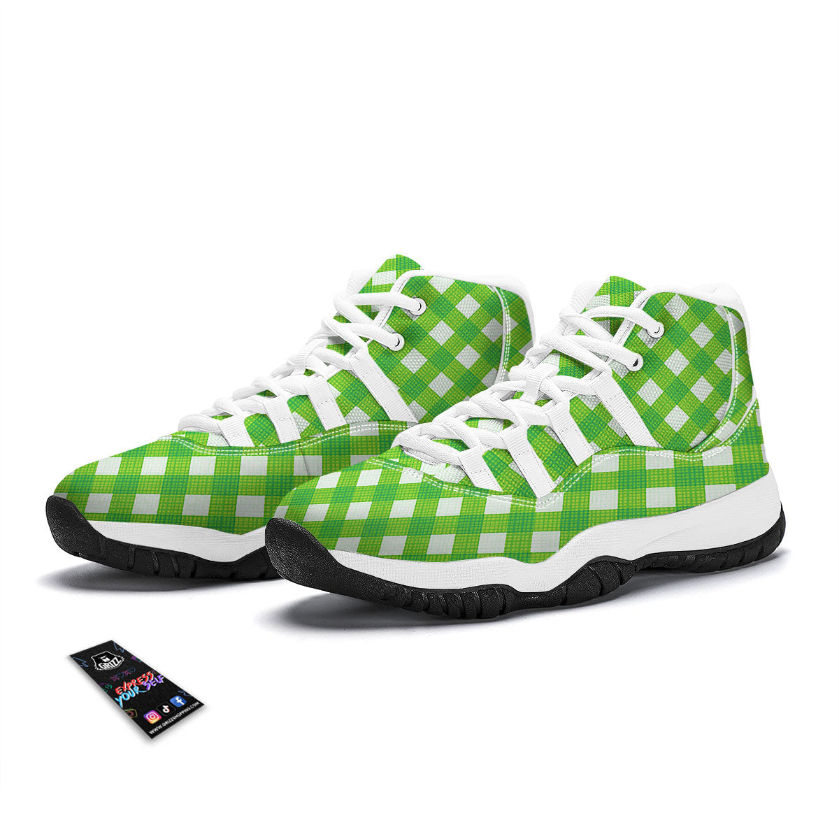 Saint Patrick's Day Green Plaid Print White Bball Shoes-grizzshop