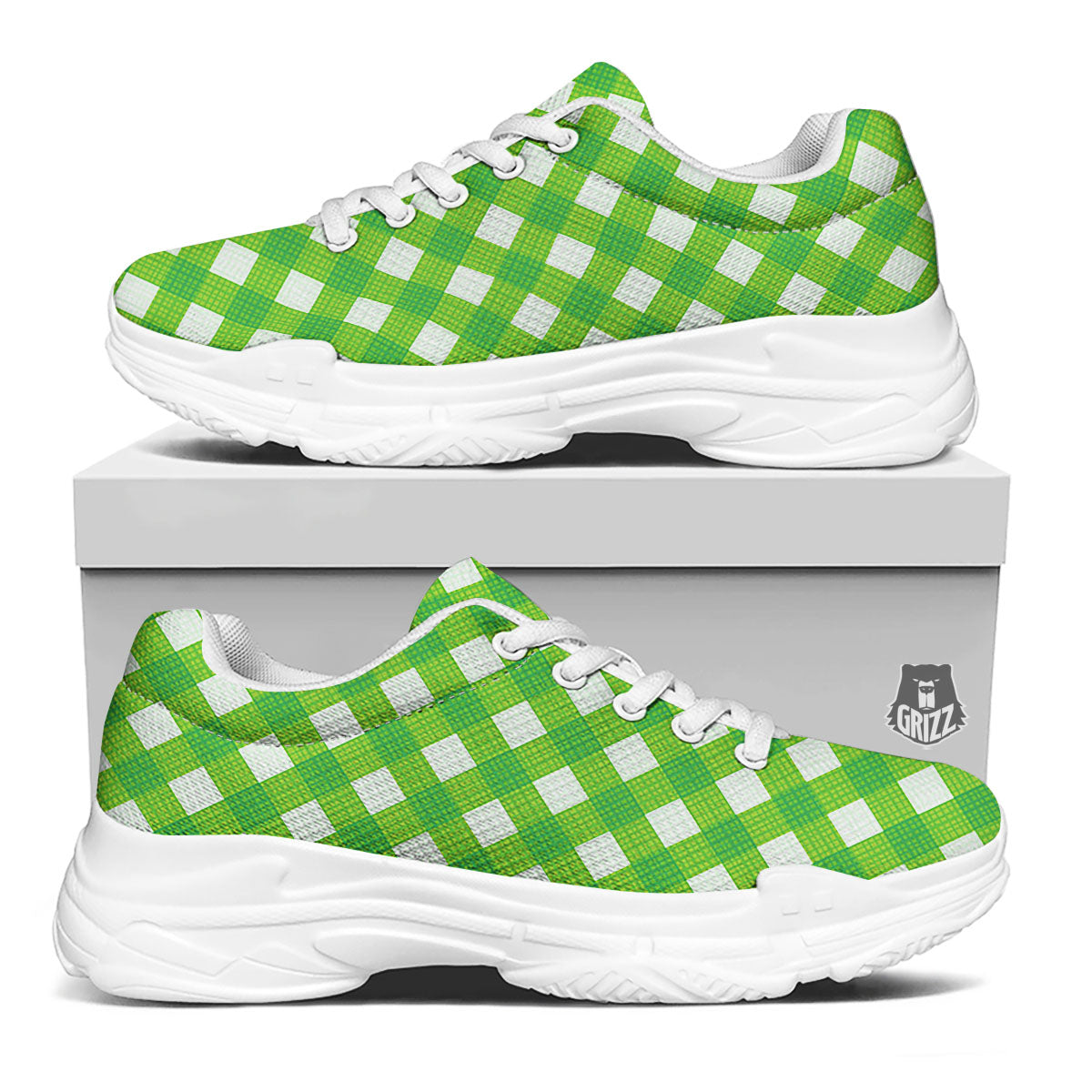 Saint Patrick's Day Green Plaid Print White Chunky Shoes-grizzshop