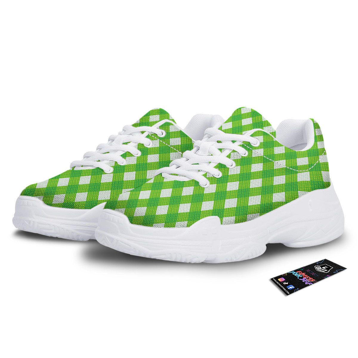 Saint Patrick's Day Green Plaid Print White Chunky Shoes-grizzshop