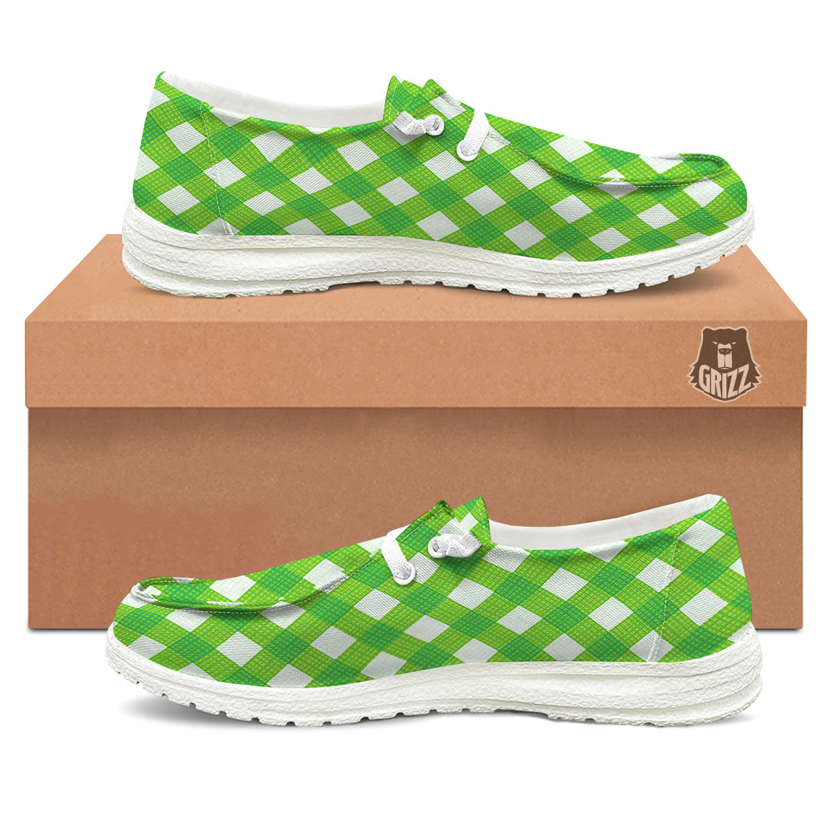 Saint Patrick's Day Green Plaid Print White Loafers-grizzshop