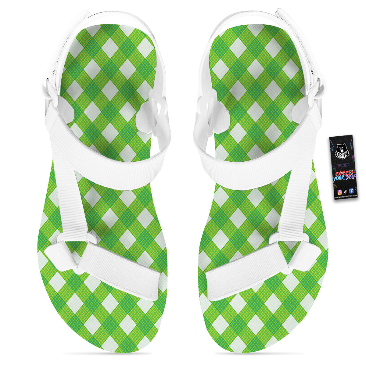 Saint Patrick's Day Green Plaid Print White Open Toe Sandals-grizzshop