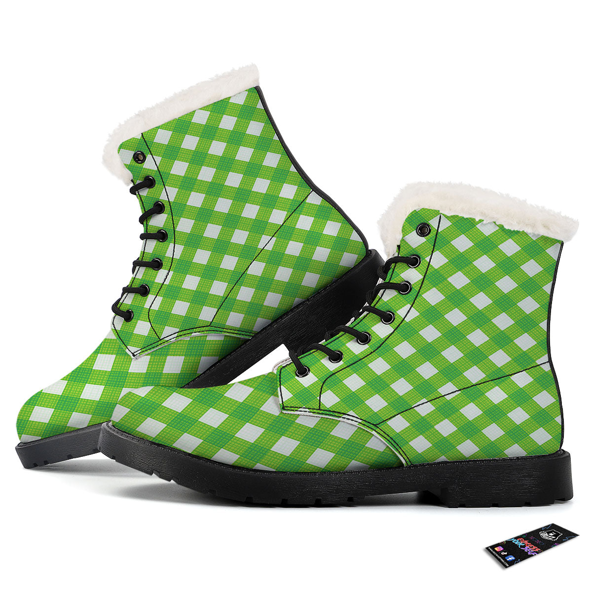 Saint Patrick's Day Green Plaid Print Winter Boots-grizzshop