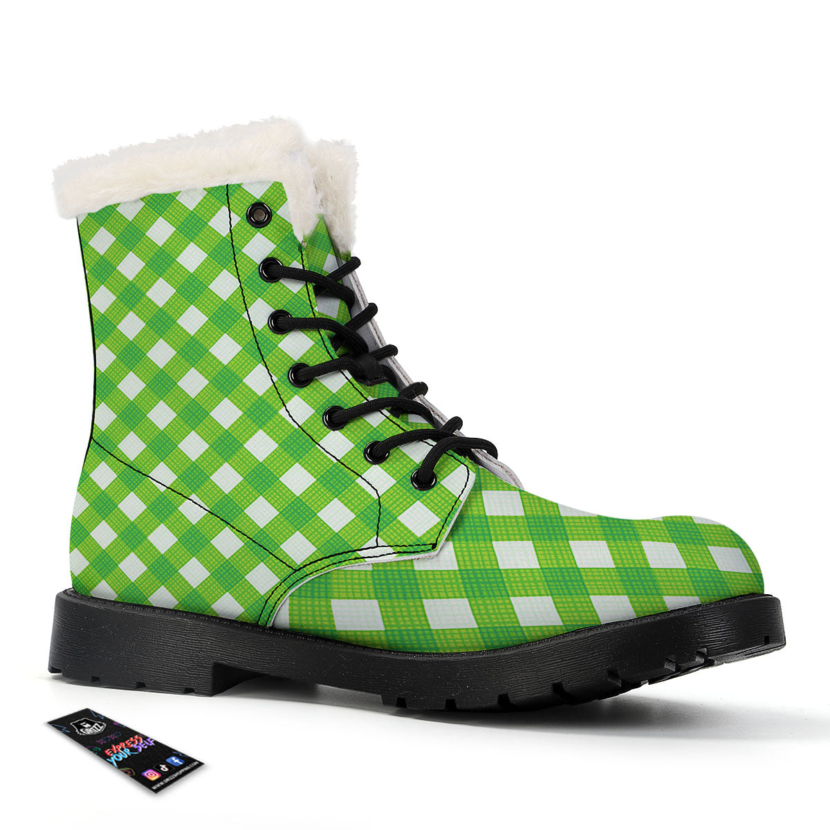 Saint Patrick's Day Green Plaid Print Winter Boots-grizzshop