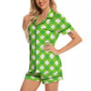 Saint Patrick's Day Green Plaid Print Women Silk Pajamas-grizzshop