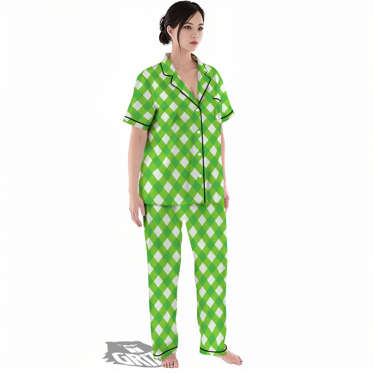 Saint Patrick's Day Green Plaid Print Women's Pajamas Set-grizzshop