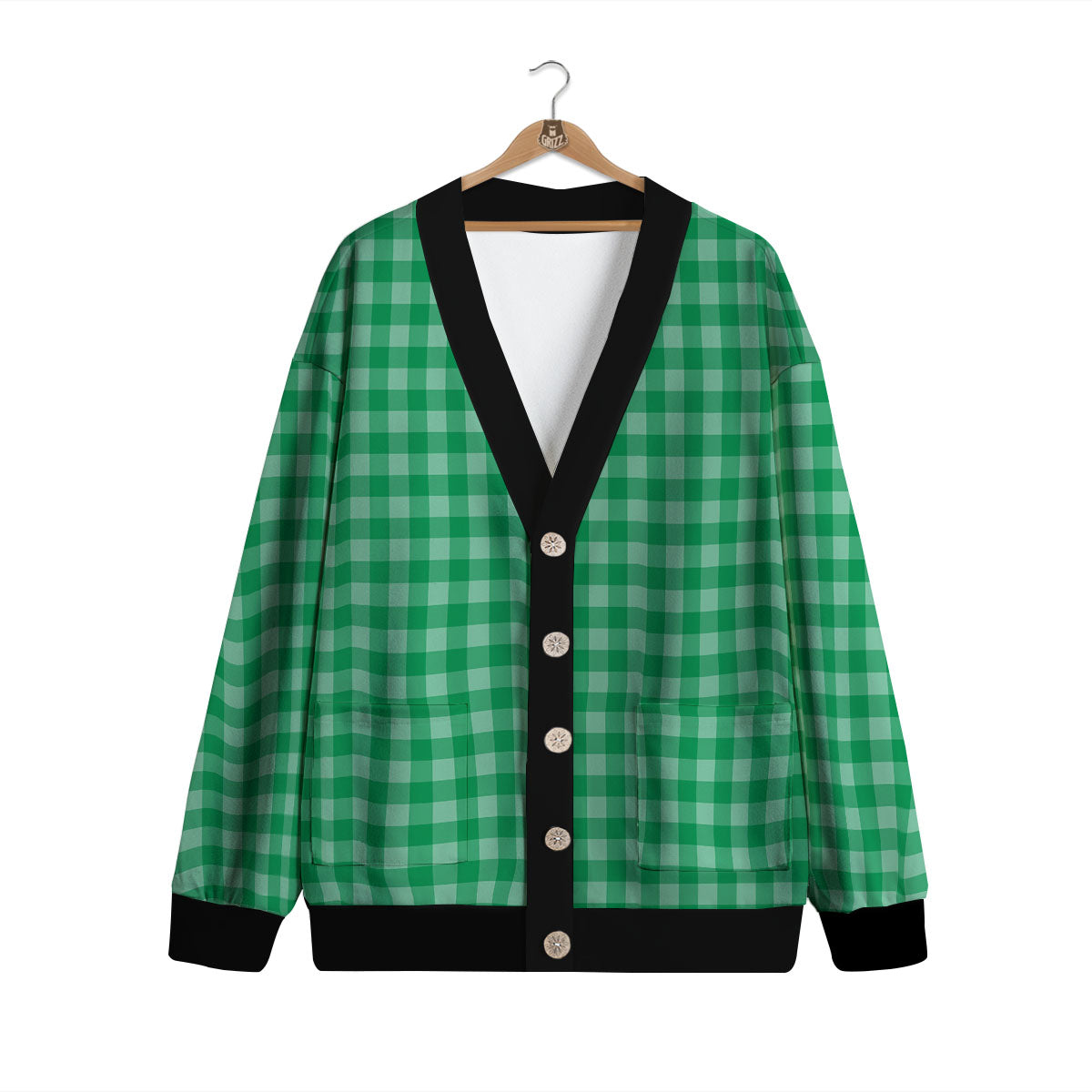 Saint Patrick's Day Green Tartan Print Cardigan-grizzshop