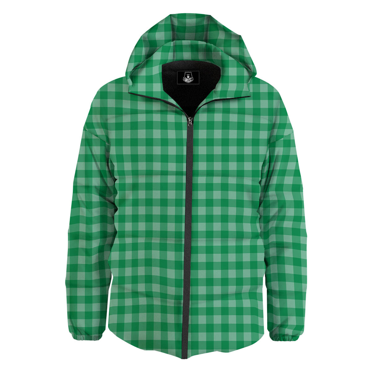 Saint Patrick's Day Green Tartan Print Down Jacket-grizzshop