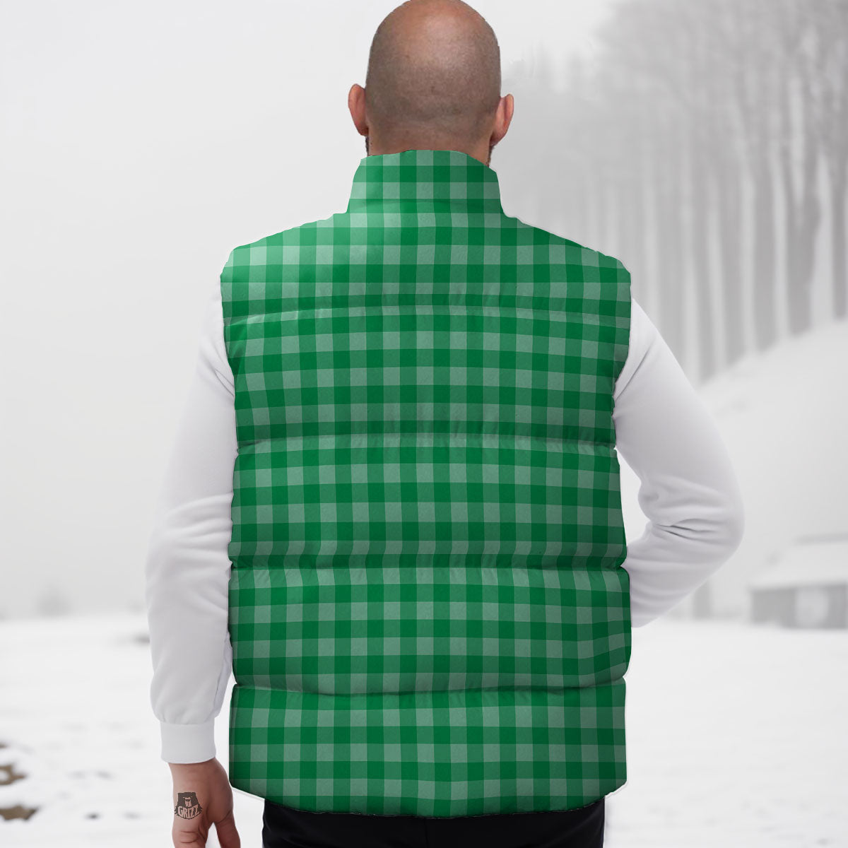 Saint Patrick's Day Green Tartan Print Down Vest