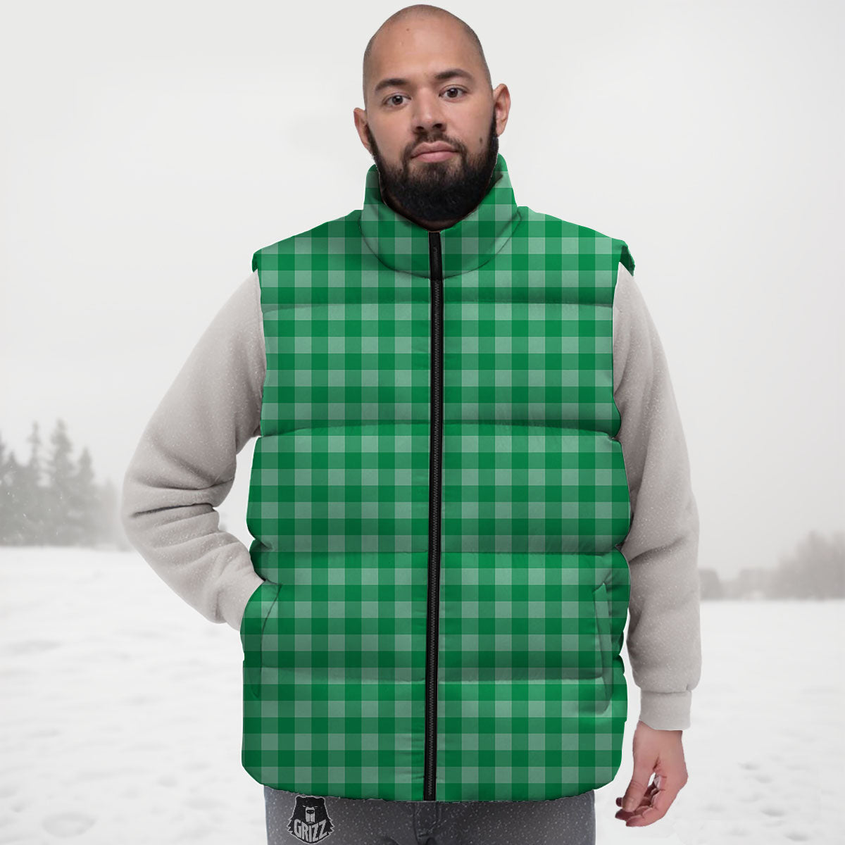 Saint Patrick's Day Green Tartan Print Down Vest