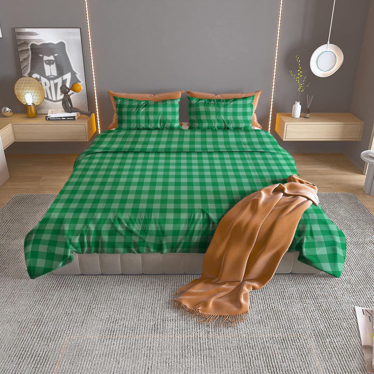 Saint Patrick's Day Green Tartan Print Duvet Cover Bedding Set