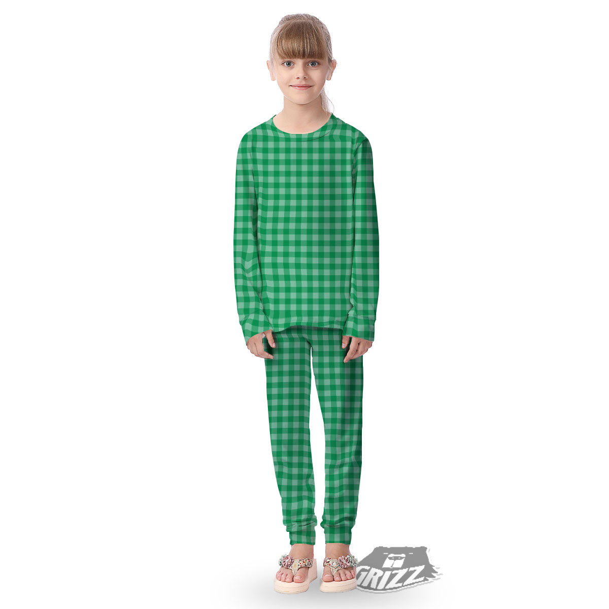 Saint Patrick's Day Green Tartan Print Kid's Pajamas-grizzshop
