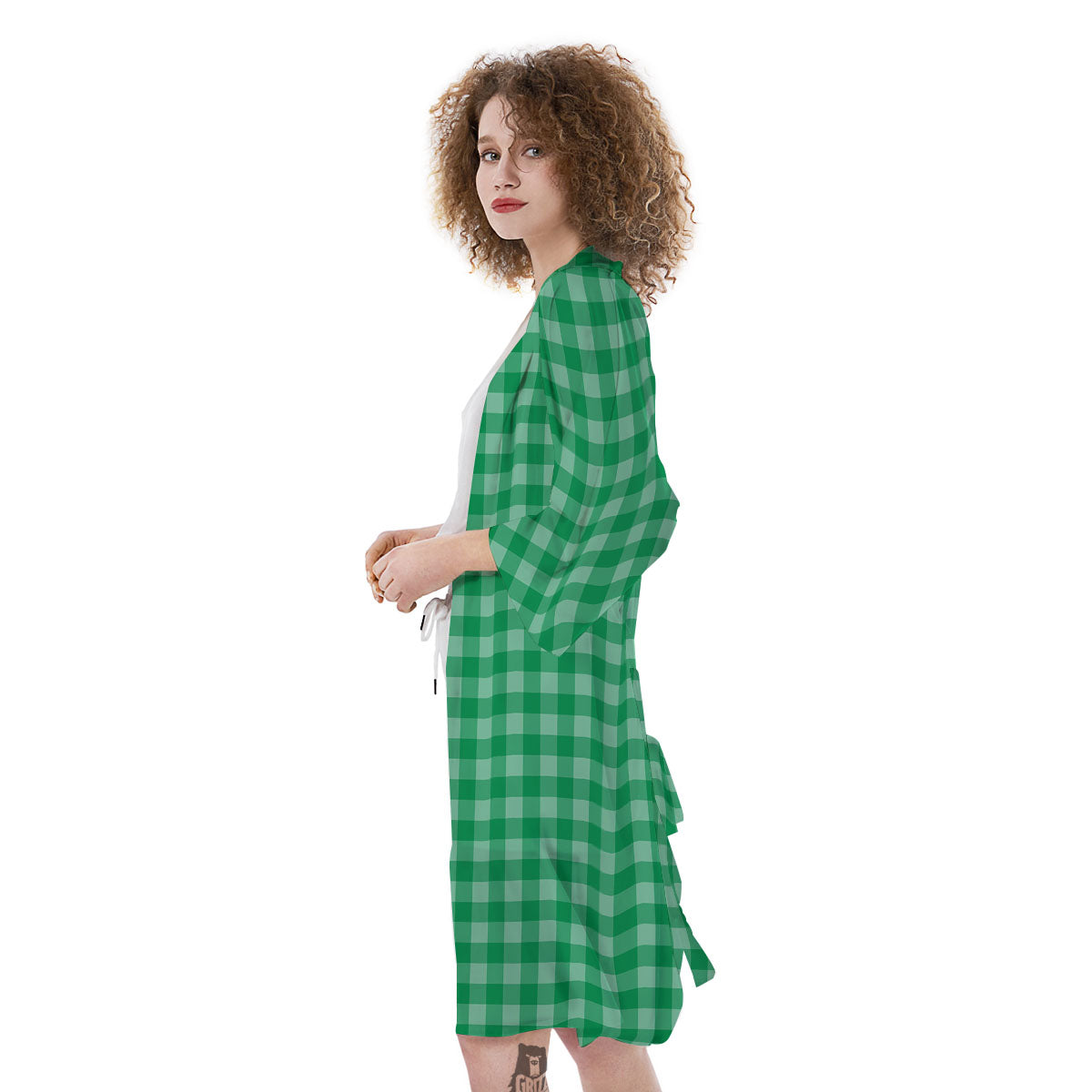 Saint Patrick's Day Green Tartan Print Kimono-grizzshop