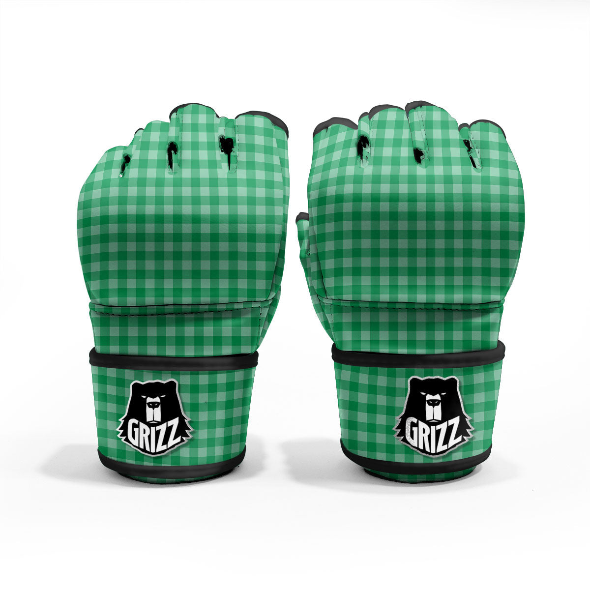 Saint Patrick's Day Green Tartan Print MMA Gloves-grizzshop