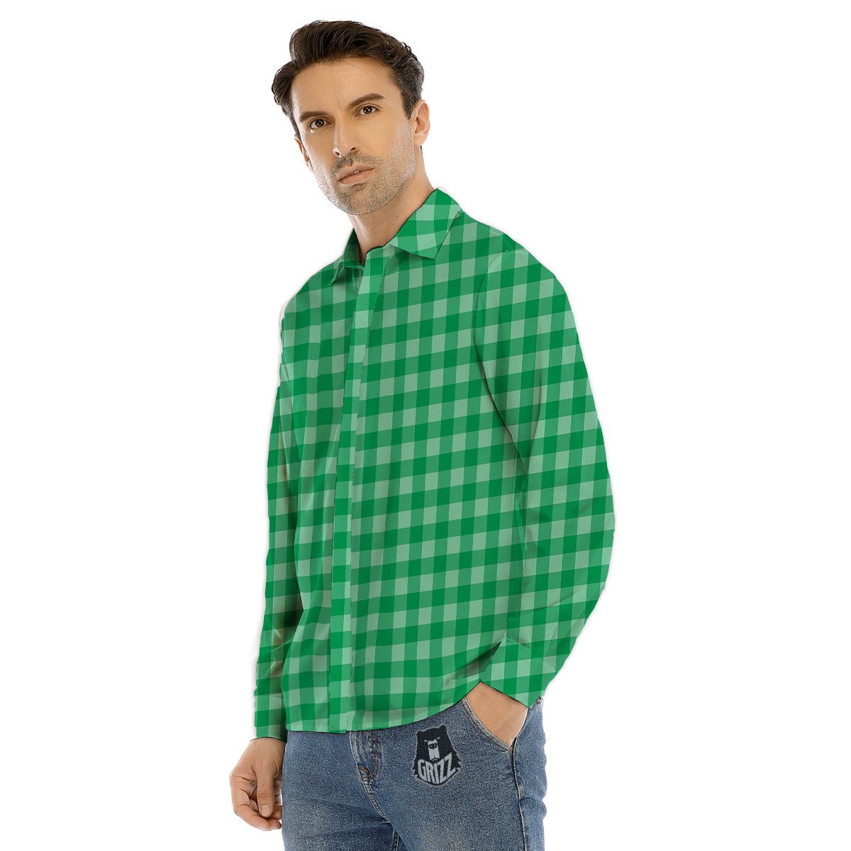 Saint Patrick's Day Green Tartan Print Men's Dress Shirts-grizzshop