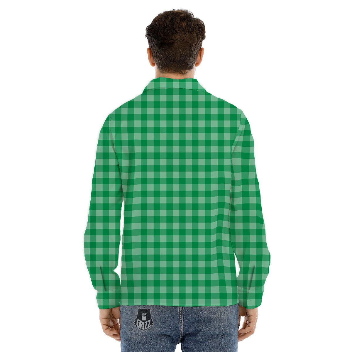 Saint Patrick's Day Green Tartan Print Men's Dress Shirts-grizzshop