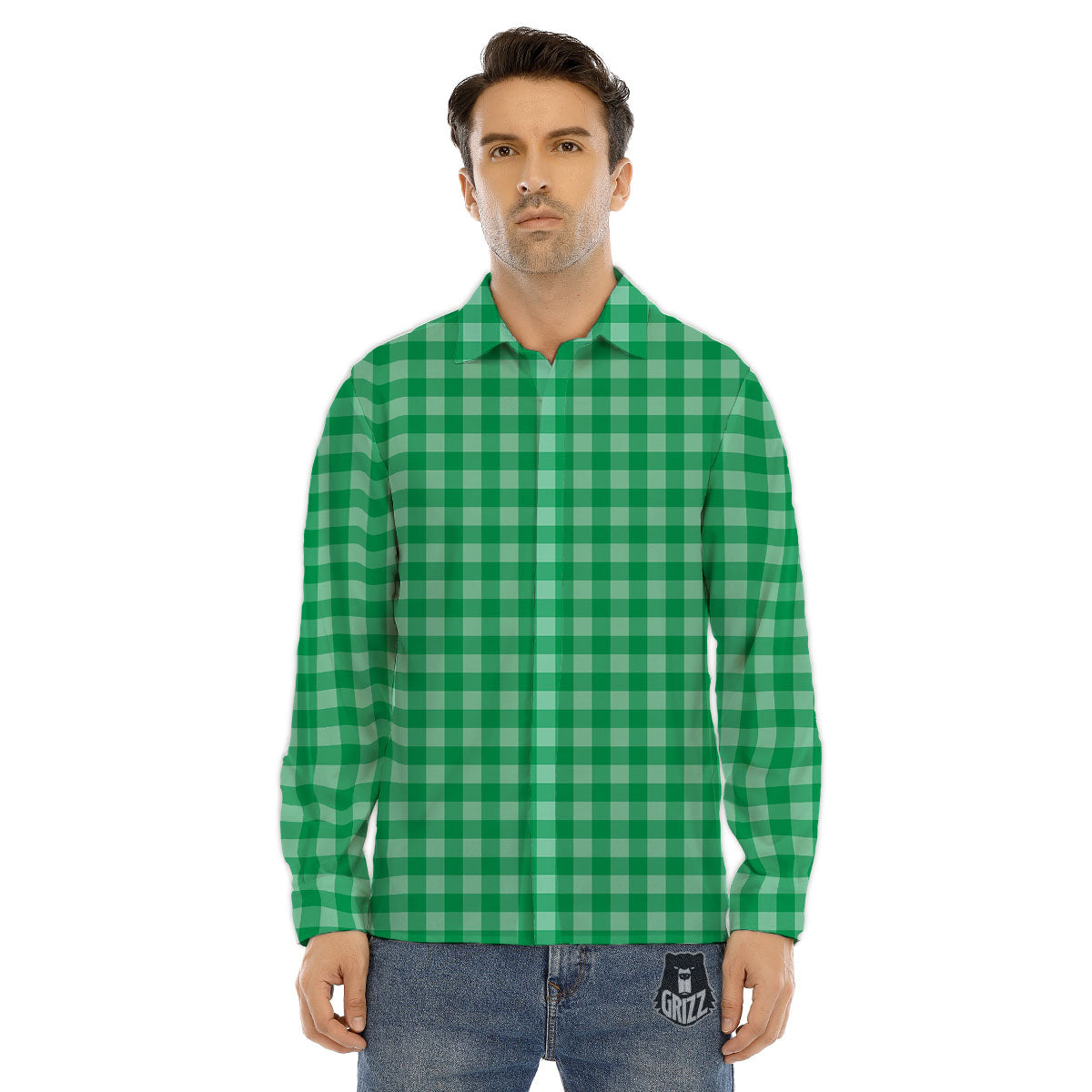 Saint Patrick's Day Green Tartan Print Men's Dress Shirts-grizzshop