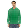 Saint Patrick's Day Green Tartan Print Men's Dress Shirts-grizzshop