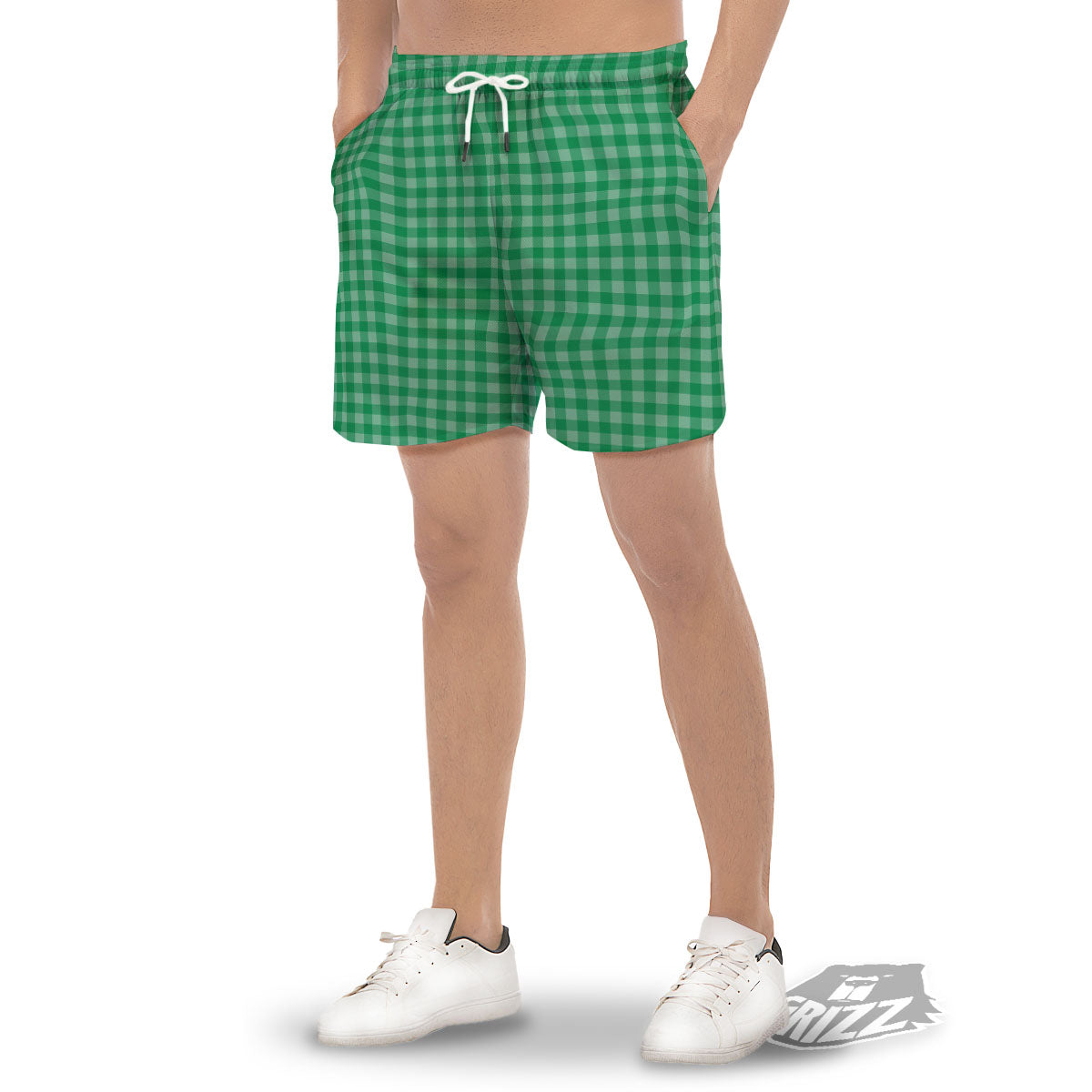 Saint Patrick's Day Green Tartan Print Men's Gym Shorts-grizzshop