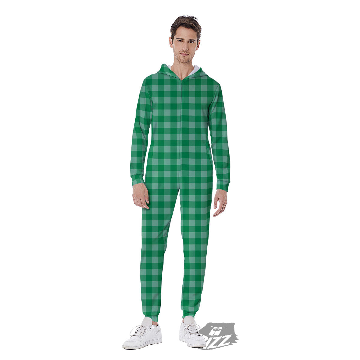 Saint Patrick's Day Green Tartan Print Men's Jumpsuit-grizzshop