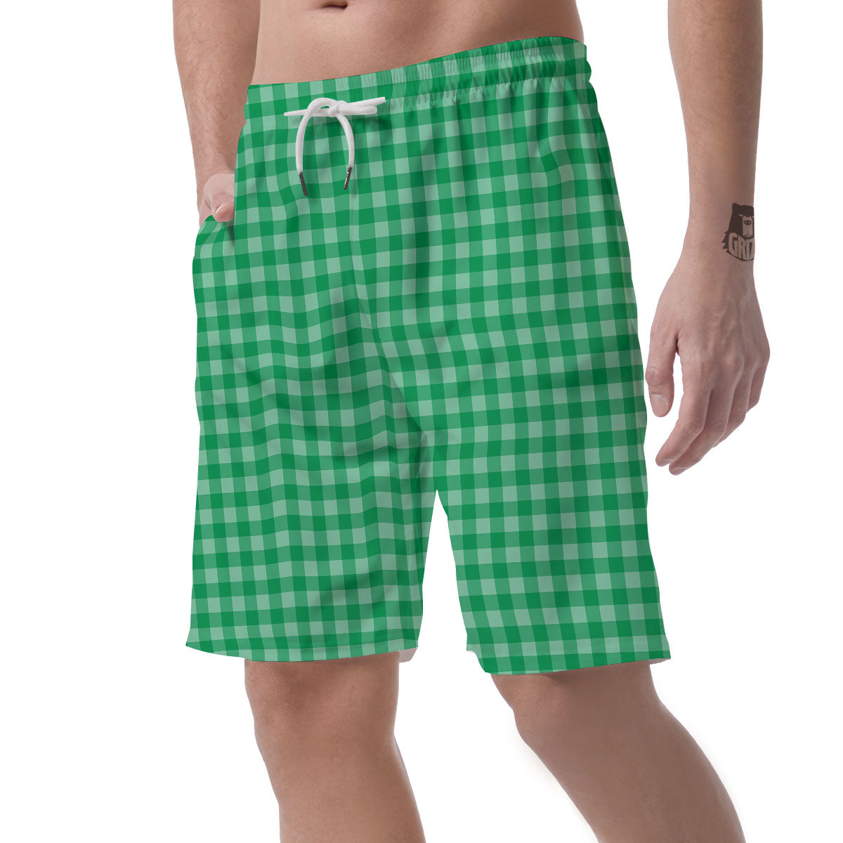 Saint Patrick's Day Green Tartan Print Men's Shorts-grizzshop