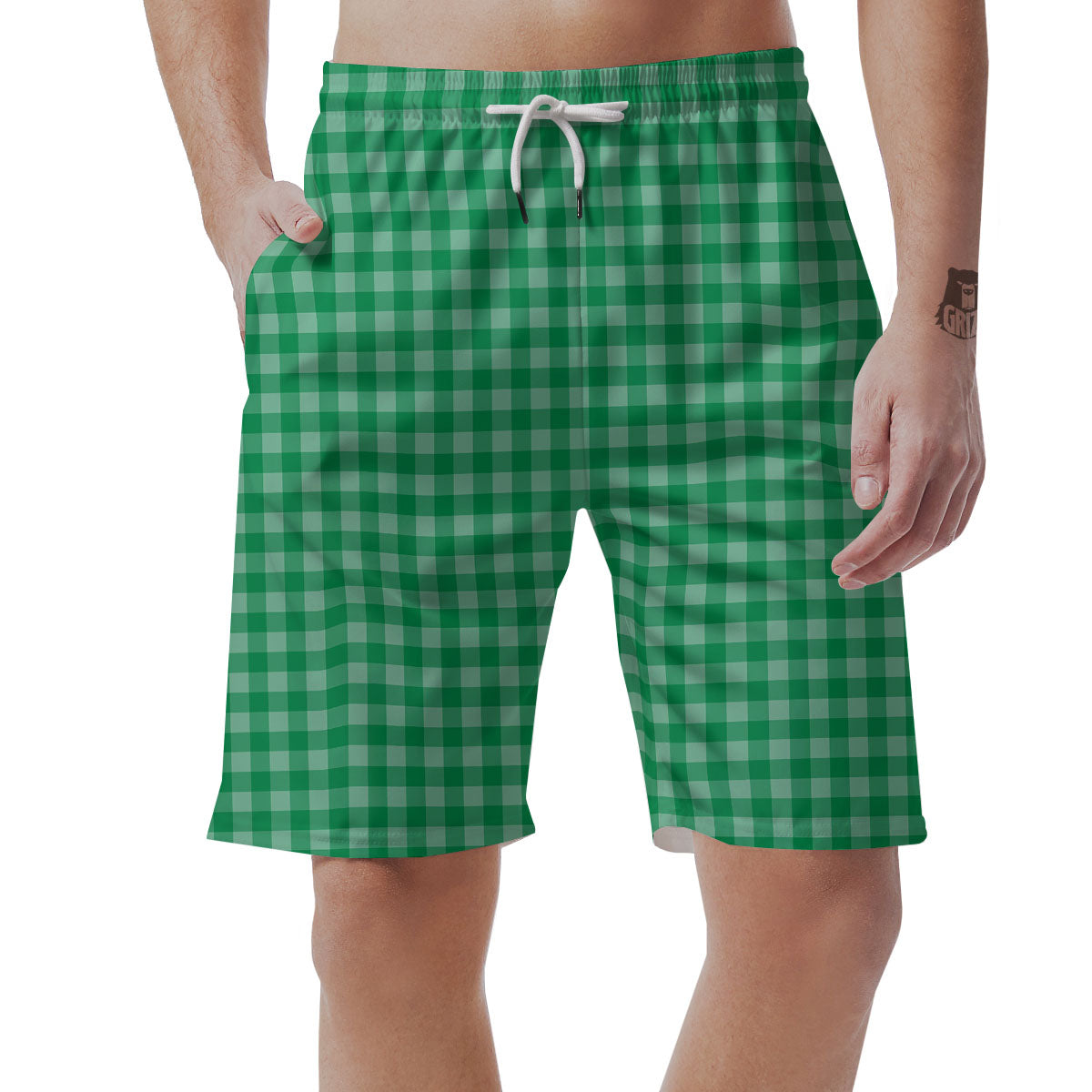 Saint Patrick's Day Green Tartan Print Men's Shorts-grizzshop