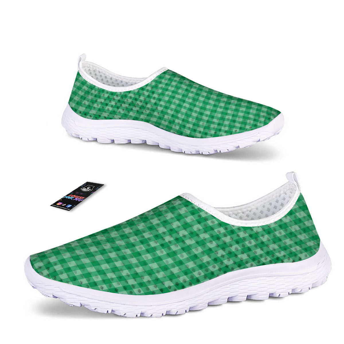 Saint Patrick's Day Green Tartan Print Nurse Shoes-grizzshop