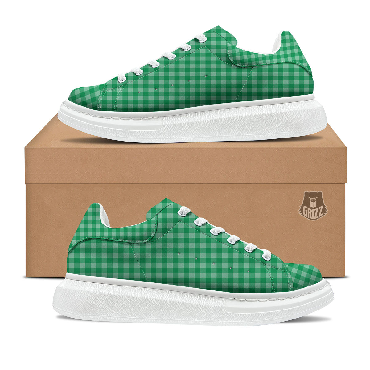 Saint Patrick's Day Green Tartan Print Platform Shoes-grizzshop