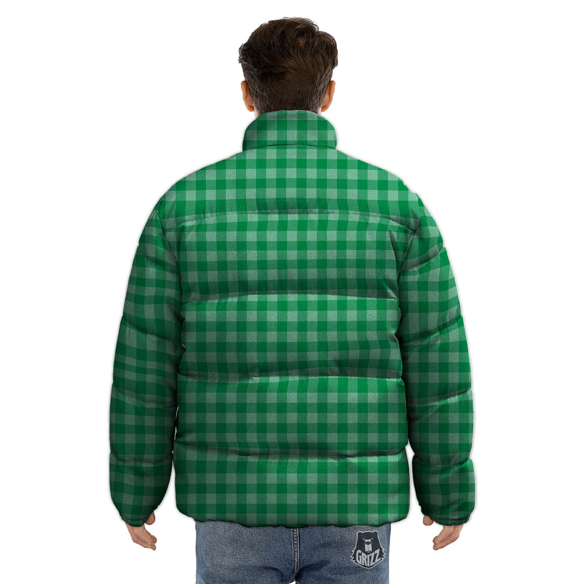 Saint Patrick's Day Green Tartan Print Puffer Jacket-grizzshop