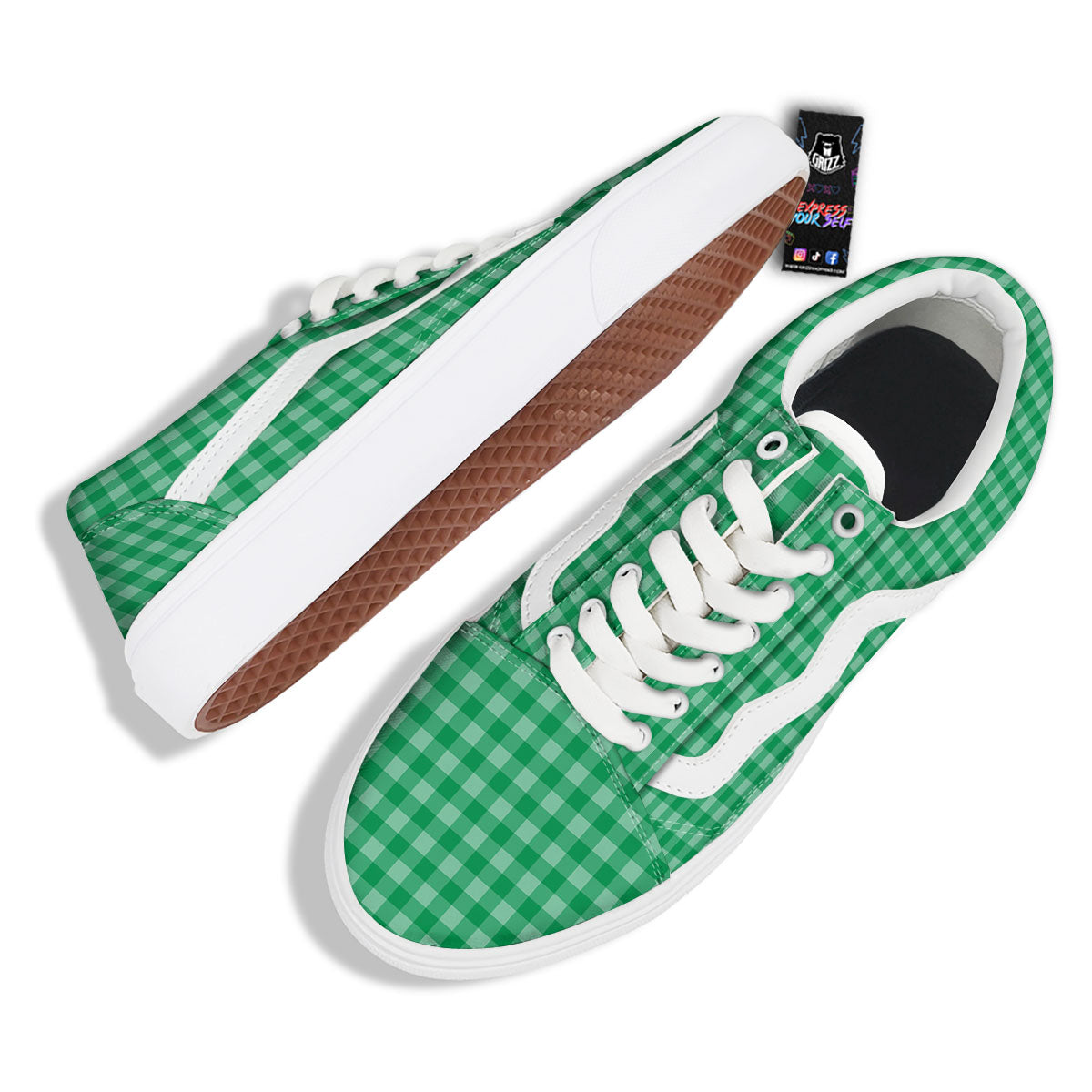 Saint Patrick's Day Green Tartan Print Skate Shoes-grizzshop