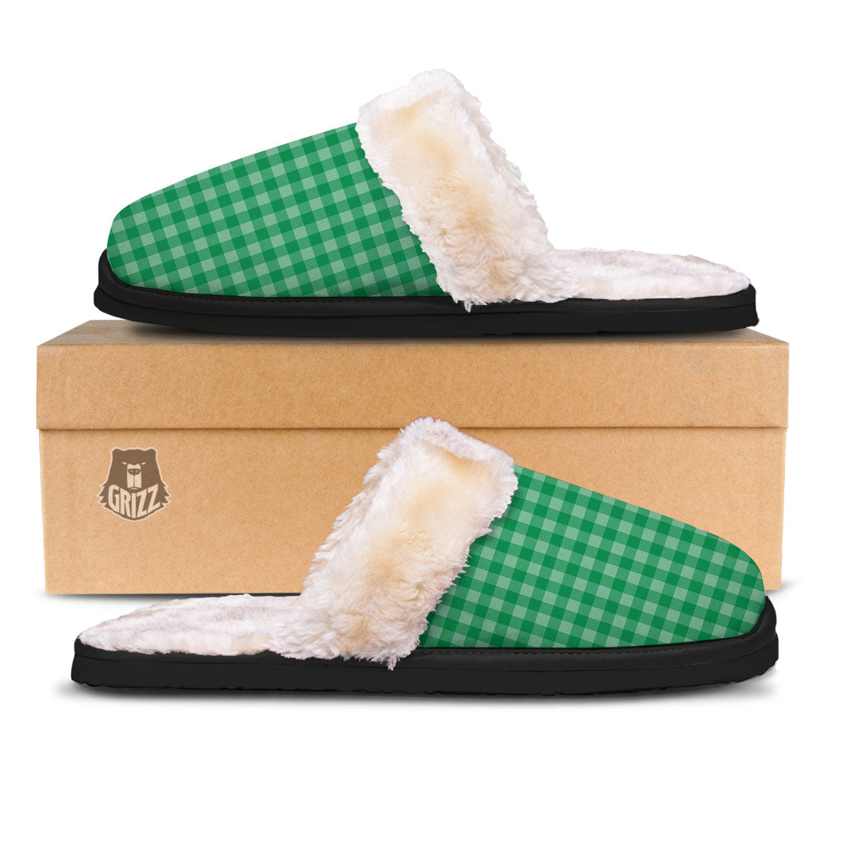 Saint Patrick's Day Green Tartan Print Slippers-grizzshop