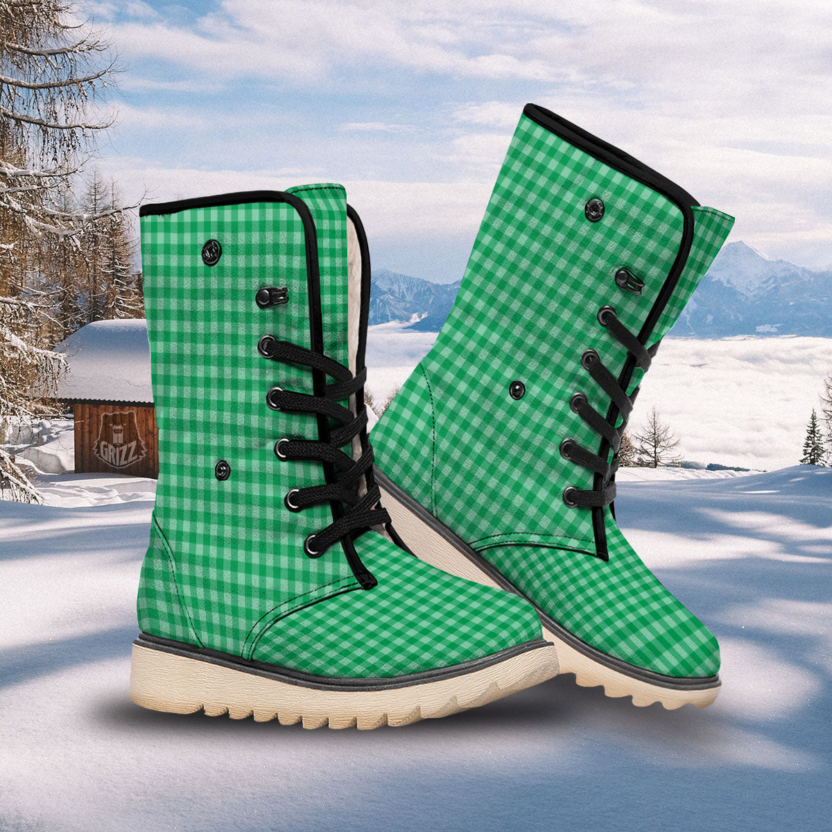 Saint Patrick's Day Green Tartan Print Snow Boots-grizzshop