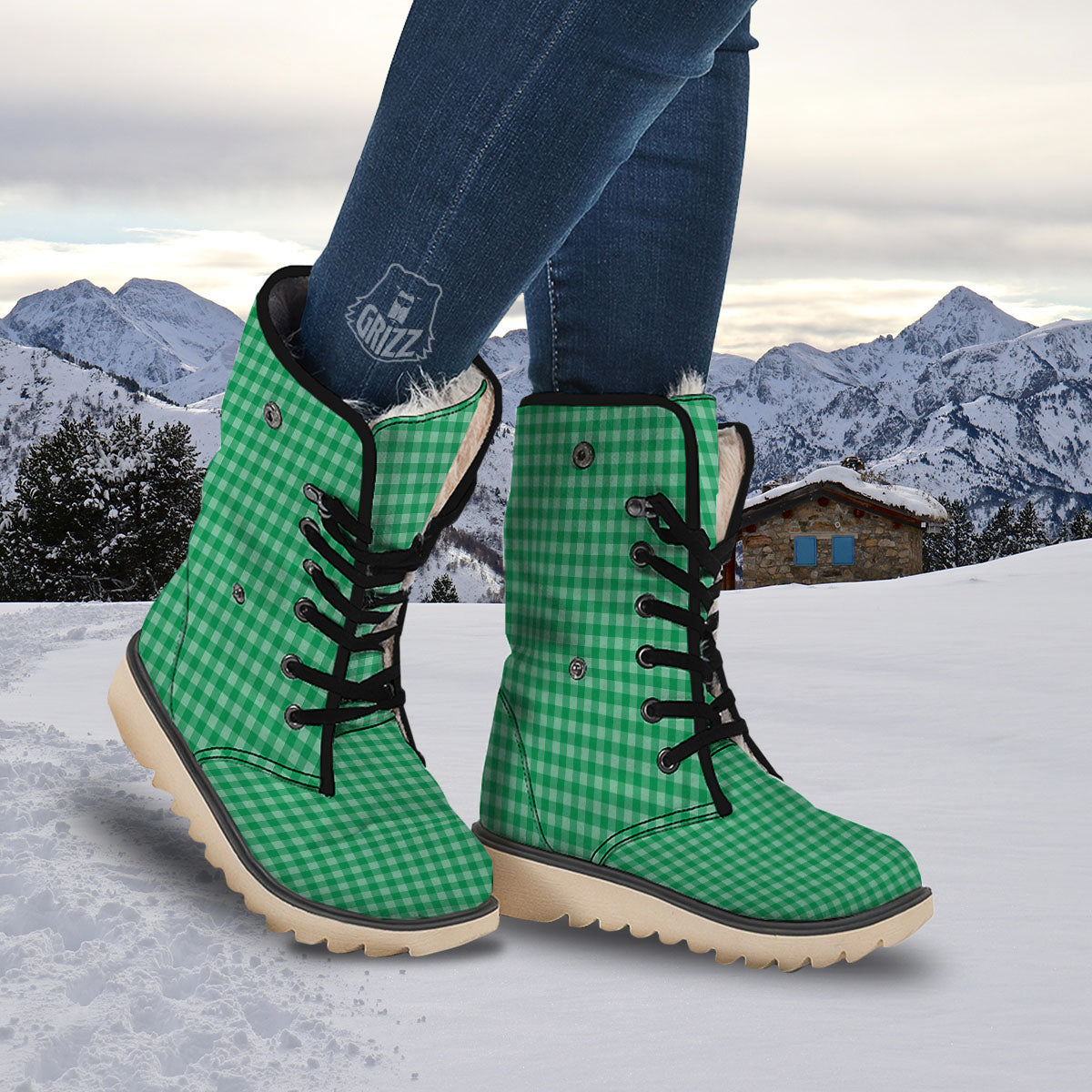 Saint Patrick's Day Green Tartan Print Snow Boots-grizzshop