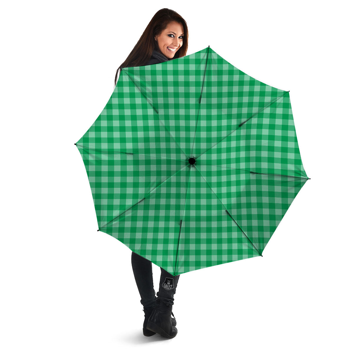 Saint Patrick's Day Green Tartan Print Umbrella-grizzshop