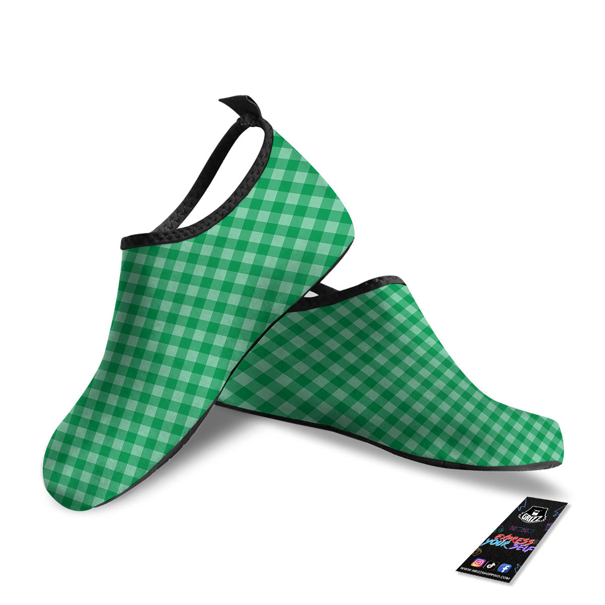 Saint Patrick's Day Green Tartan Print Water Shoes-grizzshop