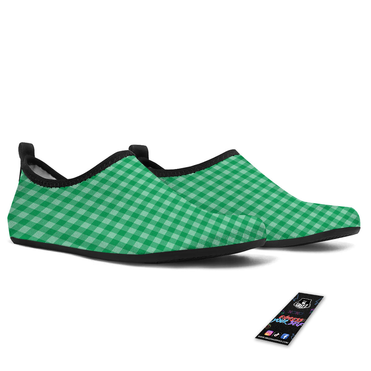 Saint Patrick's Day Green Tartan Print Water Shoes-grizzshop